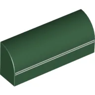 Brick Curved 1 x 4 x 1 1/3 No Studs with Twin White Line Speed Stripe Print / Dark Green