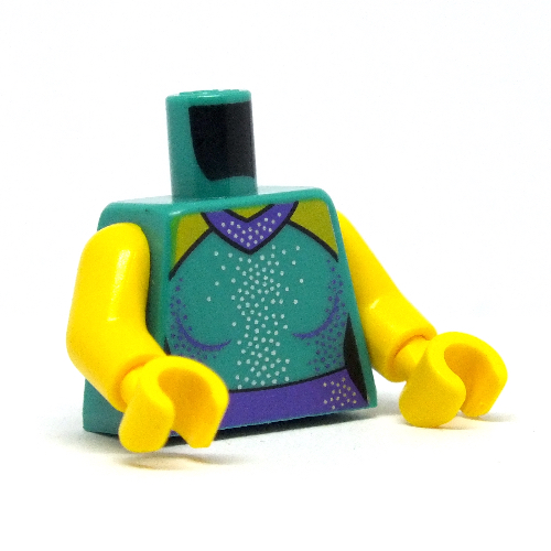 Lego Torso Dress with Dark Purple Collar and Waist, and Silver and Dark Purple Glitter Print, Yellow Arms and Hands / Dark Turquoise