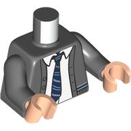 Lego Torso, Jacket, White Shirt, Fark Blue/Bright Light Blue Tie, Hogwarts Ravenclaw Uniform print, Dark Bluish Gray Arms, Light Nougat Hands / Dark Bluish Gray