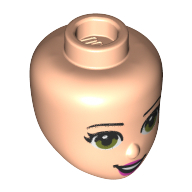 Lego Minidoll Head Olive Green Eyes, Pink Lips, Open Mouth / Light Nougat