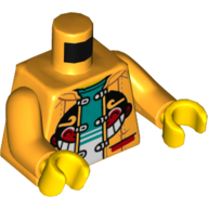 Lego Torso Jacket, with Monkey Face, Open over White and Dark Turquoise Undershirt Print, Bright Light Orange Arms, Yellow Hands / Bright Light Orange