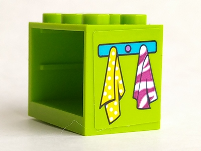 Lego Container, Cupboard 2 x 3 x 2 - Hollow Studs with Medium Azure Hanger and Yellow and Magenta Towels Pattern (Sticker) - Set 41323
