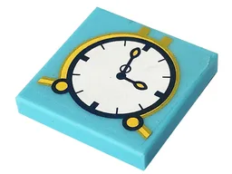 Tile 2 x 2 with Clock with White Face, Bright Light Orange Border, and Dark Blue Hands Pattern (Sticker) - Set 41232 / Medium Azure
