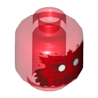 Lego Minifig Head Ghost Axel Chops, with Red Face, White Eyes, Slime Mouth Print / Trans-Red