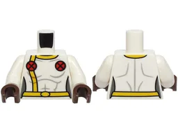 Torso Female Super Hero Costume with Yellow Collar, Stripe, and Belt, 2 Red Circles with X-Men Logo Pattern / White Arms / Umber Hands