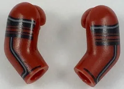 Arm, (Matching Left and Right) Pair with Black and Dark Bluish Gray Stripes Pattern / Dark Red