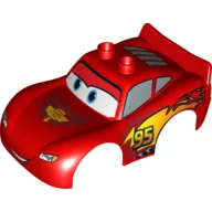 Duplo Car Body 2 Top Studs and Spoiler with Lightning McQueen Piston Cup Print / Red