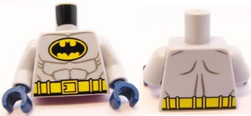 Lego Torso Batman Logo in Yellow Oval with Muscles and Yellow Belt Front and Back Pattern / Light Bluish Gray Arms / Dark Blue Hands