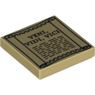 Lego Tile 2 x 2 with 'VENI, VIDI, VICI' on Scroll Print / Tan