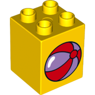 Lego Duplo Brick 2 x 2 x 2 with Medium Lavender and Red Beach Ball Print / Yellow