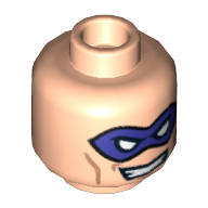Lego Minifig Head Riddler, Purple Eyemask, Open Mouth Smirk Print [Hollow Stud] / Light Nougat