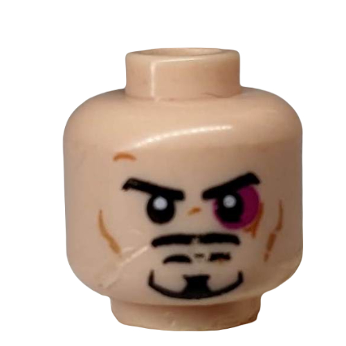 Lego Minifig Head Tony Stark, Goatee Beard, Smile / Bruised Eye Print / Light Nougat