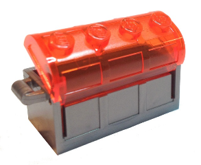 Lego Container, Treasure Chest with Slots in Back and Trans-Neon Orange Thick Hinge Curved Lid (4738a / 4739a)