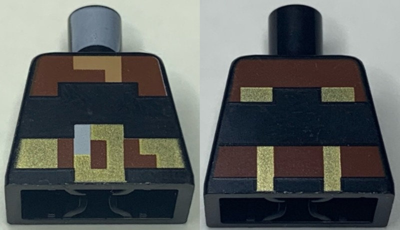 Lego Torso Pixelated Nougat Neck, Reddish Brown, Gold and White Belt with Buckle Pattern