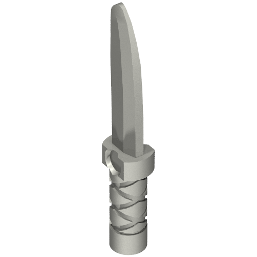 Lego Weapon Dagger / Knife with Flat Hilt End and Curved Blade, Cross Hatched Grip / Flat Silver