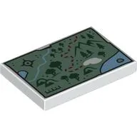 Tile 2 x 3 with Map, Sand Green Ground, Dark Green Markings, Dark Red Trail Print / White