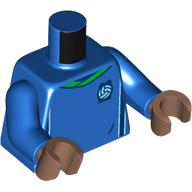 Lego Torso Soccer Shirt, Green Collar Print, Blue Arms, Medium Brown Hands / Blue