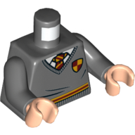 Lego Torso Sweater, Gryffindor Crest with Dark Red and Yellow Tie Print, Dark Bluish Gray Arms, Light Nougat Hands / Dark Bluish Gray