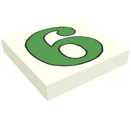 Tile 2 x 2 with Number 6 / 9 Green Print / White