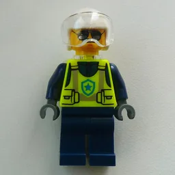 Police Officer, Vibrant Yellow Police Vest, White Helmet with Visor, Neck Bracket
