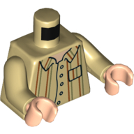 Lego Torso Shirt, Dark Orange and Olive Green Lines Print, Tan Arms, Light Nougat Hands / Tan