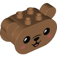 Duplo Brick 2 x 4 x 2 Rounded Ends with Ears and Bear Face, Black Eyes, Nose, Mouth, Coral Cheeks Print / Medium Nougat