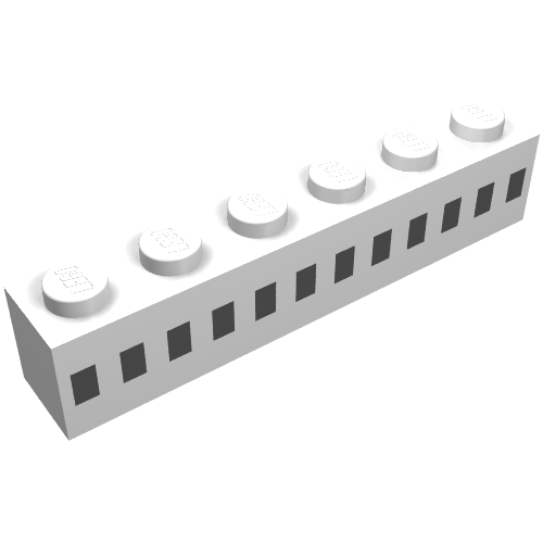 Lego Brick 1 x 6 with 12 Black Squares Print / White
