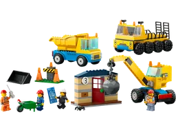 Construction Trucks and Wrecking Ball Crane
