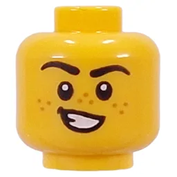 Minifig Head Black Eyebrows, Freckles, Lopsided Smile, Teeth / Scream (Roar) / Yellow