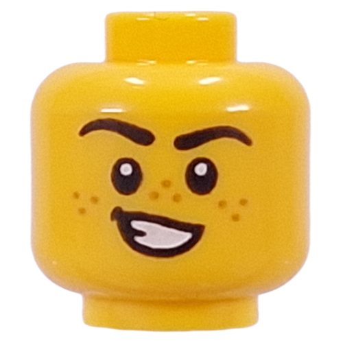 Lego Minifig Head Black Eyebrows, Freckles, Lopsided Smile, Teeth / Scream (Roar) / Yellow