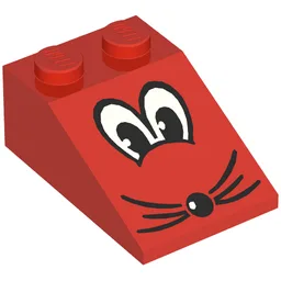 Brick Sloped 33° 3 x 2 with Eyes, Nose and Whiskers Print / Red