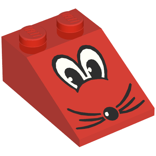 Lego Brick Sloped 33° 3 x 2 with Eyes, Nose and Whiskers Print / Red