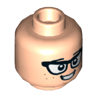 Lego Minifig Head Danny Nedermeyer, Black Glasses, Smile, Teeth, Freckles / Light Nougat