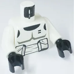 Torso, Armor Scout Trooper with Dark Gray Accents Print, White Arms, Black Hands / White