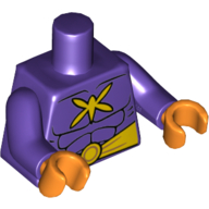 Lego Torso Muscles, Yellow Killer Moth Logo, Belt Print, Dark Purple Arms, Orange Hands / Dark Purple