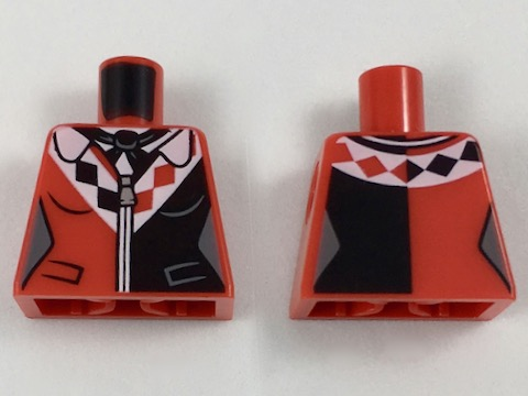 Lego Torso Batman Female Outline with Black Scarf and Side Panel, White Collar with Diamonds Pattern