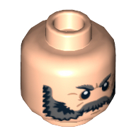 Lego Minifig Head Ray, Beard Gray Bushy Eyebrows, White Pupils, Scar Print [Hollow Stud] / Light Nougat