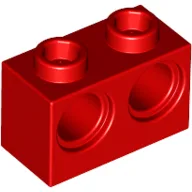 Technic Brick 1 x 2 [2 Pin Holes] / Red