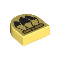 Lego Tile Round 1 x 1 Half Circle with Feathers print / Bright Light Yellow