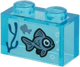 Brick 1 x 2 without Bottom Tube with 2 Sand Blue Fish and Dark Blue Seagrass on Transparent Background Pattern (Sticker) - Set 60266