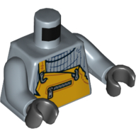 Lego Torso Orange Overalls, Striped Shirt, Zipper Print, Sand Blue Arms, Black Hands / Sand Blue