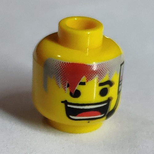 Lego Minifig Head Flex, Male Huge Grin, Headset, Eyebrows Print [Blocked Open Stud] / Yellow