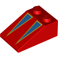 Lego Brick Sloped 33° 3 x 2 with Blue on Yellow Triangles Print / Red