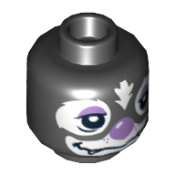 Lego Minifig Head Skinnet, Dual Sided, Skunk with Lavender Eyes and Nose Happy / Sleepy Print [Hollow Stud] / Black