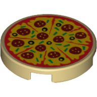 Lego Tile Round 2 x 2 with Bottom Stud Holder with Pepperoni Pizza Print / Tan