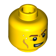 Lego Minifig Head Team GB, Brown Eyebrows, Cheek Lines, Open Mouth on One Side and Drops of Sweat Print [Blocked Open Stud] / Yellow