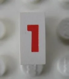 Modulex Tile 1 x 2 with Red '1' Print, without Internal Supports
