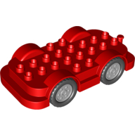Lego Duplo Car Base 4 x 8 with Four Black Wheels and Light Bluish Gray Hubs / Red