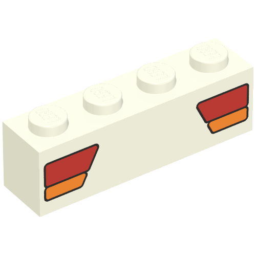 Lego Brick 1 x 4 with Car Taillights Red and Orange Print / White