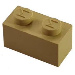 Modulex Brick 1 x 2 with M on Stud / Modulex Buff
